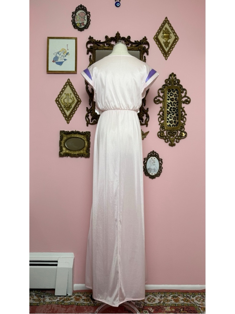 Vintage Pastel Pink Purple Maxi Nightgown Small Medium - Picture 4 of 16